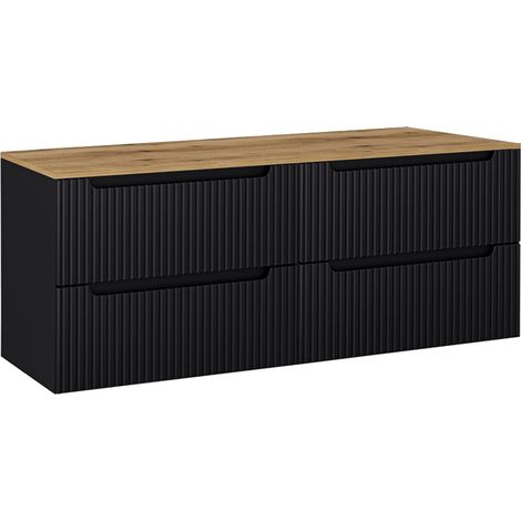 Doppelwaschtisch-Unterschrank 160cm, in schwarz mit Eiche, NEWPORT-56-BLACK (1/5)