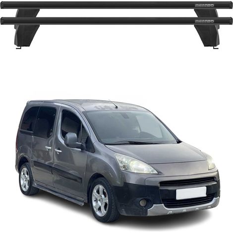 OMAC Barres de toit transversales en aluminium pour Peugeot Partner Tepee 2008-2018 – Antivol – Rainure en T – Testées City Crash – Charge Max 75 kg Noir (1/4)