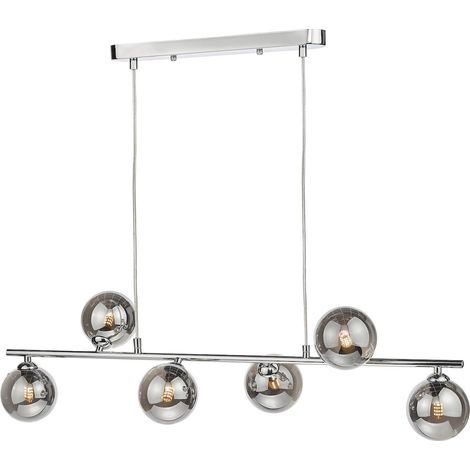 Dar Spiral Plafonnier suspendu à 6 lumières, chrome poli, verre fumé (1/2)