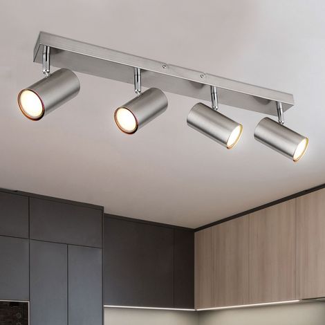 Faretto da soffitto 4 fiamme argento plafoniera 4 fiamme GU10 plafoniera soggiorno moderno, orientabile, metallo, 4x GU10, LxPxH 56x6x12 cm