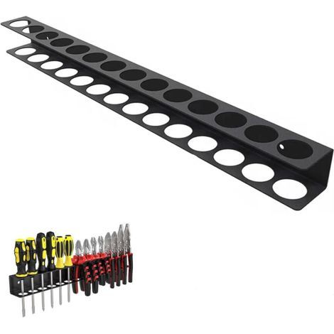(Avec Vis et Tube D'expansion) Porte Outils Mural avec 14 Trous. Support Tournevis Noir. Acier au Carbone Rangement Outils Mural. pour Tournevis. Clés. Marteaux