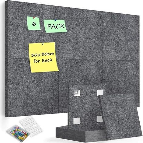 Felt Notice Board, 12mm Thick, Self Adhesive Cork Notice Board with 60 Pins Memo Board for Home, Kitchen, Office, School, 30 x 30 (Pack of 6) (1/5)