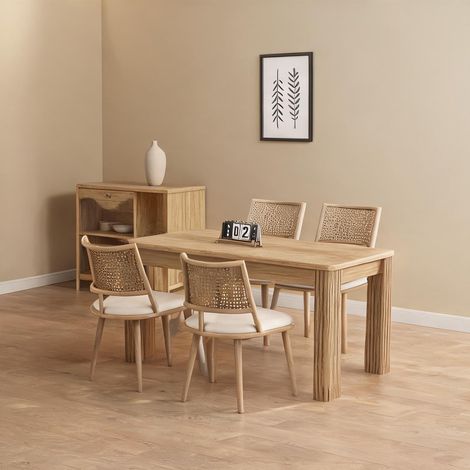 Chaise de salle à manger en rotin avec assise en PU lot de 6 (1/5)