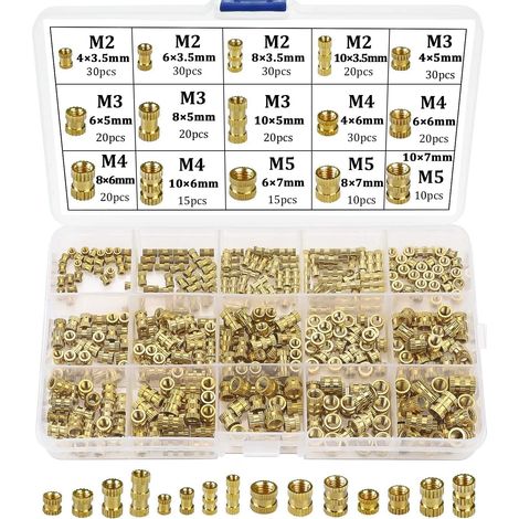 Insert fileté femelle M2 M3 M4 M5, douilles filetées en laiton pour impression 3D, 330 pièces (1/4)