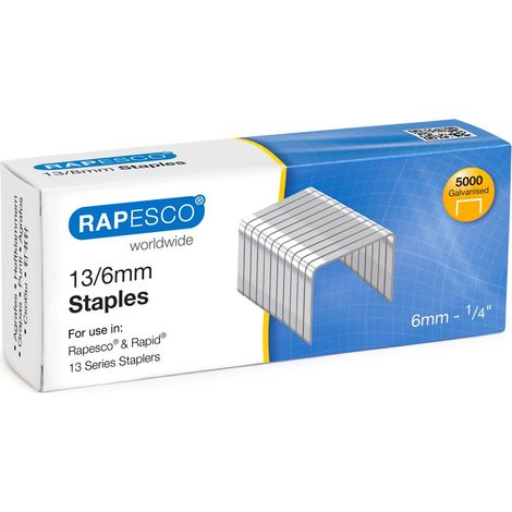 Rapesco S13060Z3 Punti Galvanizzati Tipo 13/6 mm, Confezione da 5000