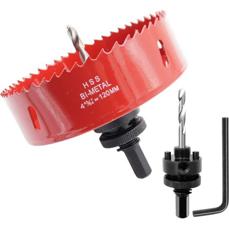 Scie cloche 120mm, mèche cloche à arbre pour usage intensif, foret 4341, outil de perçage pour percer des trous dans différents types de bois, aluminium, PVC, etc. (1/5)