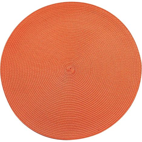 MINKUROW Set di 4 tappetini da tavolo rotondi intrecciati in PP lavabili e resistenti al calore 38 cm(Arancione) (1/5)