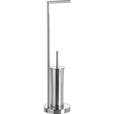 Support Papier Toilette & Brosse WC Métal Chromé, Ensemble Porte-Rouleau et Balai Nettoyeur pour Salle de Bain (1/5)