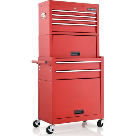 Carro de taller con 6 cajones 61,5 x 33 x 132 cm con ruedas bloqueables práctico almacenamiento metal rojo 200013573