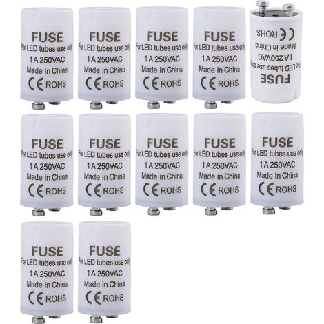 12 Starters pour Tubes Fluorescents, Starters pour Tubes Led T8 T5, 40w, Tension Compatible 85 265v, Conception Robuste Et Sure pour L Installation et la Reparation de Lampes Fluorescentes et Led (1/5)