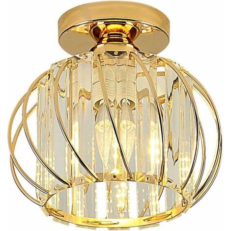 royaluxe-Plafonnier à cristaux doré semi-encastré E27 – 19 cm diamètre – 60W max – Pour cuisine, salon, couloir, salle à manger (1/5)