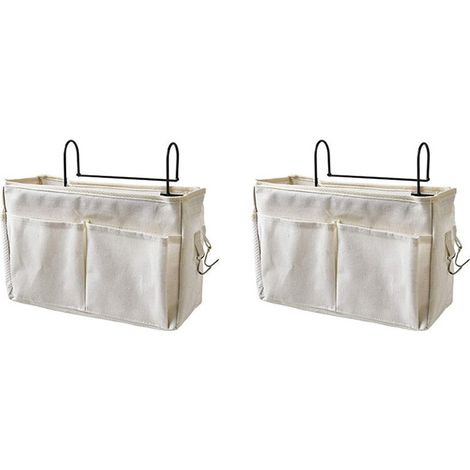2 bolsas organizadoras colgantes para mesita de noche, ideales para cabeceros, literas y dormitorios, color blanco.
