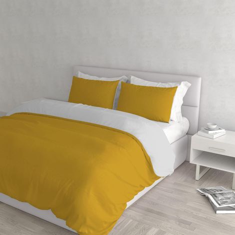 Housse de Couette Natural Colour, Moutarde/Gris Clair, 2 Places (1/5)