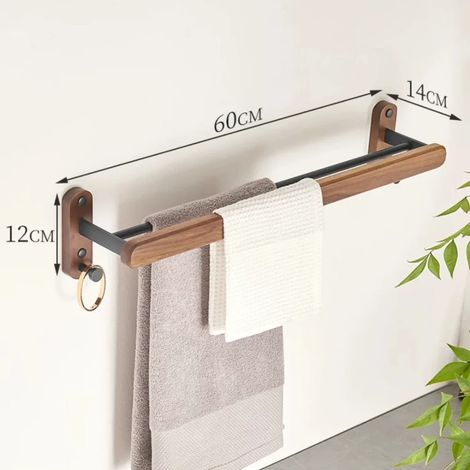 (D) Ensemble d'étagères de salle de bain en bois, étagère de douche, étagère murale de salle de bain en bois, support pour sèche-cheveux, étagère d'angle pour salle de bain (1/5)