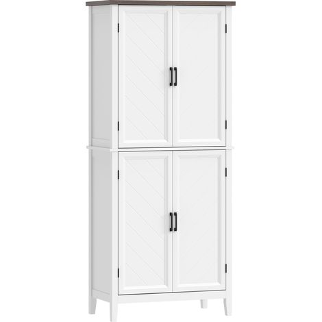 Buffet haut cuisine 6 ébenex 4 portes à chevrons 4 étagères réglables blanc 76x40x178.5cm