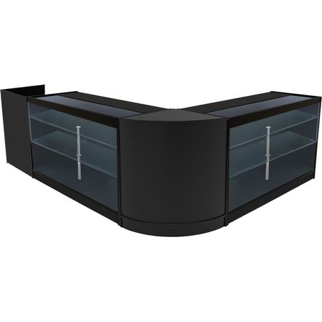 Comptoirs de Vente en MDF Noir à LED Blancs Ensemble Aries CM60 K1500 3 Unités de Rangement Étagères Internes Portes Coulissantes Verouillables Réception Bureau Vêtements Bijoux [Clés INCLUS] (1/5)