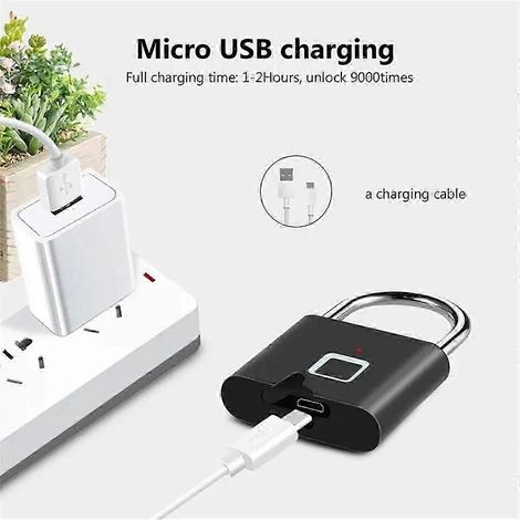 Cadenas intelligent à empreinte digitale rechargeable par USB sans clé, étanche et antivol, pour toutes les portes - Cadenas de sécurité portable (1/5)