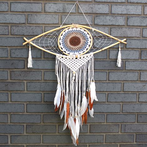Protection Dream Cather - Lrg Macramé Oeil Blanc/ Gey/Marron- Vendu par 1 (1/3)