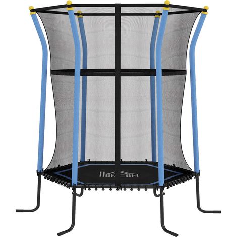 Trampoline pour enfant rond 163 x 190 x 38 cm porte zippée sécurité renforcée dès 3 ans style moderne en acier bleu (1/5)