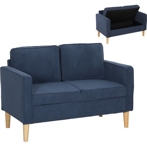 HOMCOM Compact 2 Seater Sofa with Under Seat Storage for Small Spaces Blue