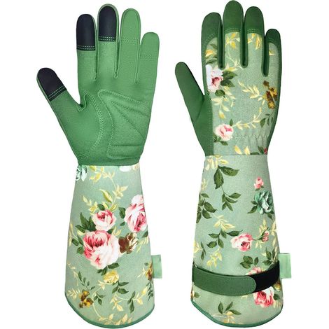 Filiyano-Gants de jardinage à manches longues en cuir synthétique pour femmes, gants de jardinage en toile respirante avec fonction tactile pour le (1/5)