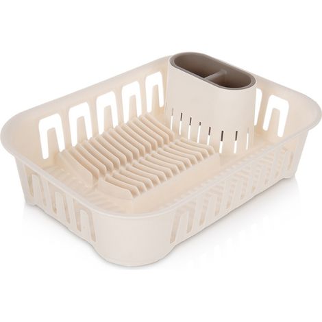Geschirrtrockner, Abtropfgestell für Besteck und Teller, Küche, Creme, 39 cm