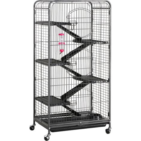 Yaheetech Gabbia per Coniglio Nano da Interno Esterno a 5 Ripiani Animali Domestici Grande in Metallo con 4 Rotelle Orientabili 64 x 43 x 131 cm Nera (1/5)