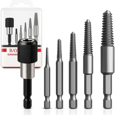 6PCS Screw Extractor Kit E6.3 - Left-Hand Extractor with Quick-Change Bit Holder - Screwdriver,  Extractor for Damaged and Stuck Screws - Screw Extractor (1/5)