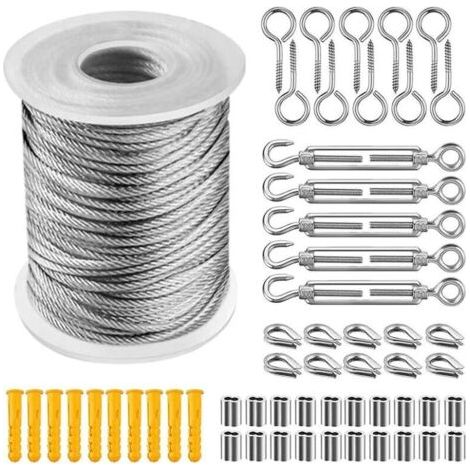 BUNTHAUS Promotion Corde En Acier Inoxydable à Suspendre Kit, CâBle En Acier Inoxydable RevêTu De Nylon, Tendeur Cable Acier Pvc, Pour Corde De Tente, Corde à Linge, Lustre D'ExtéRieur,Jardin (30m) (1/5)