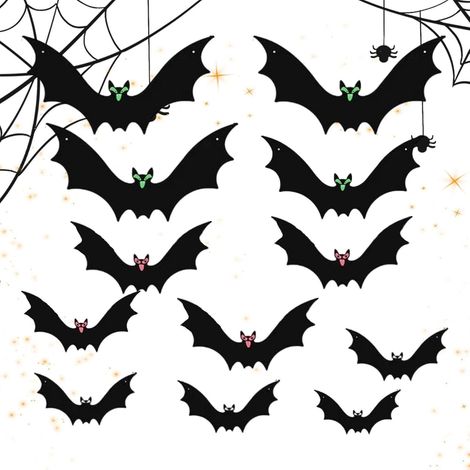 Halloween 3D Fledermaus-Deko 12-teiliges gruselig-spukiges Ornament Flügel ausgebreitet fliegende Fledermäuse für Fenster, Wände, Hinterhof, Innenhof, Höfe, Party, Zusammenkunft und Fotografie (1/5)