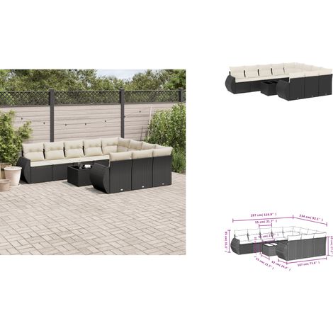 11-tlg. Garten-Sofagarnitur mit Kissen Schwarz Poly Rattan - Gartenmöbel Set - PE-Rattan Möbel - Outdoor Lounge - Esstisch Set - Balkonmöbel (1/3)