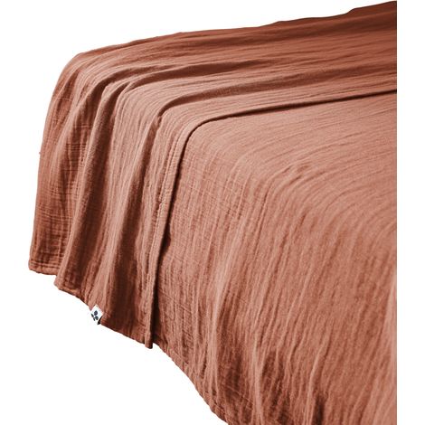 Drap plat 270x300 cm Gaze de coton unie GAIA Rouge Terracotta