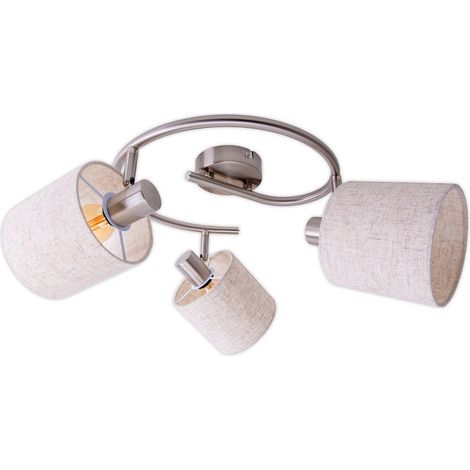 Plafonnier Rond 3 Lumières Métal Nickel Satiné et Abat-Jour Tissu Lin E14 Ø 28,5 cm - PANGIVO (1/4)