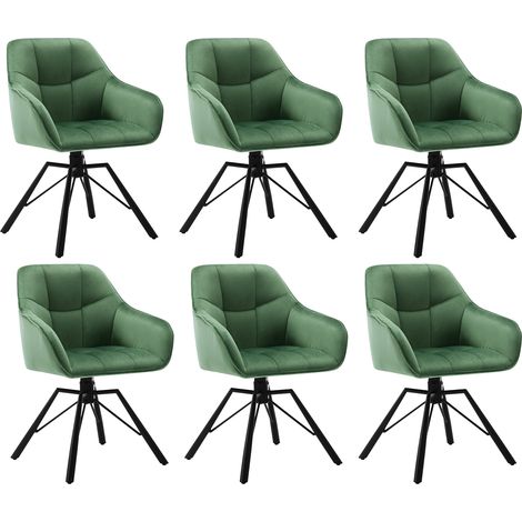 Woltu – Lot de 6 chaises pivotantes 360° en velours vert foncé – Pieds en métal – Accoudoirs et dossier pour confort – Capacité 120 kg (1/5)