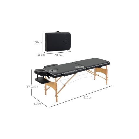 Table de massage pliante noire en bois et similicuir avec appui-tête et hauteur réglable pour salon, spa et domicile (1/5)