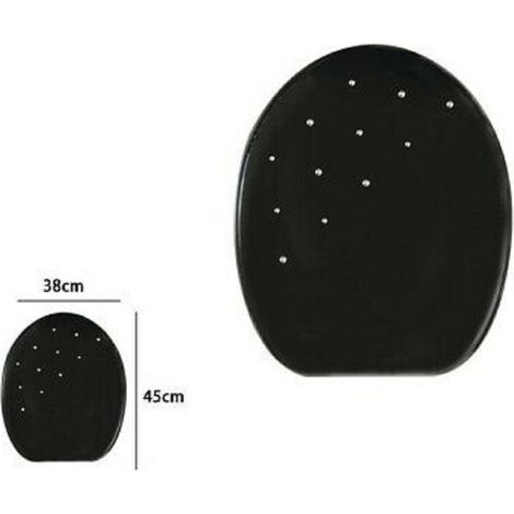 Trade Shop - Copriwater Copri Water Sedile Wc Bagno Universale Mdf Nero Strass - -3,5-