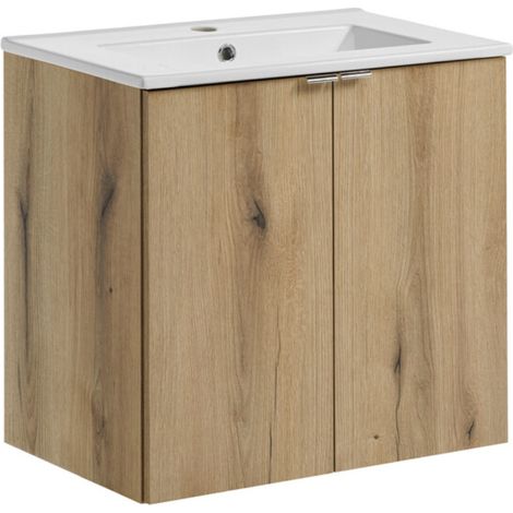Ensemble meuble salle de bain suspendu 2 portes avec vasque encastrée NOVA OAK 60 cm-Largeur 60 cm (1/5)