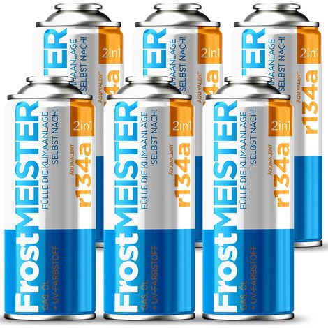 FrostMEISTER 2en1 400ml – 6 canettes GAZ R134a pour climatisation – Remplissage rapide et facile – Compatible véhicules 1995-2016 (1/5)