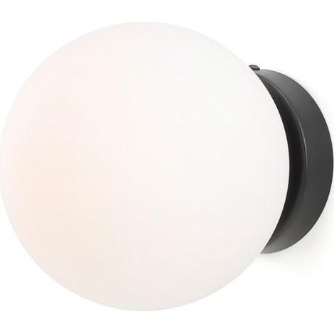 Applique murale et plafond - Abat-jour sphérique en verre opale de 15 cm, base en acier, culot E27, style moderne minimaliste pour intérieur (noir) (1/5)