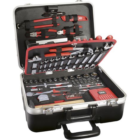 Sam Outillage – Mallette de rangement 136 pièces – Outils professionnels pour ingénieurs – Clés, douilles, drivers, marteaux, pinces – Pour chantiers humides (1/10)