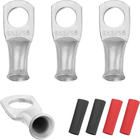 4pcs Cosses De Batterie M8 8 AWG, Embouts De Câble À Oeil 5/16" 8mm À Serrer En Cuivre, Gainage Thermorétractable 3:1, Argent (1/5)