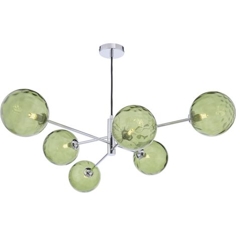 Dar Vignette Suspension Vignette à 6 lumières, chrome poli et verre vert alvéolé