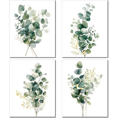 Eucalyptus Botanical Wall Art, Tropical Plant Print, Leaf Poster, Bohemian Wall Decoration, Chemical Fibre Oil for Home, Living Room, Bathroom, 25 x 20 cm, Frameless (1/5)