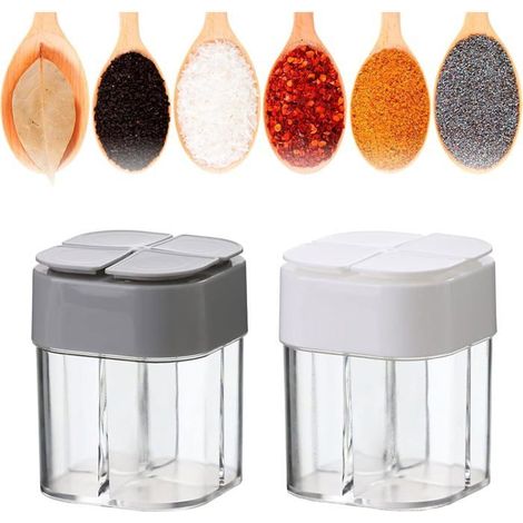 Ecleanfy - Set de 2 contenants épices 4-fonctions. Design moderne blanc/gris, parfait pour organiser et saupoudrer les condiments. (1/5)