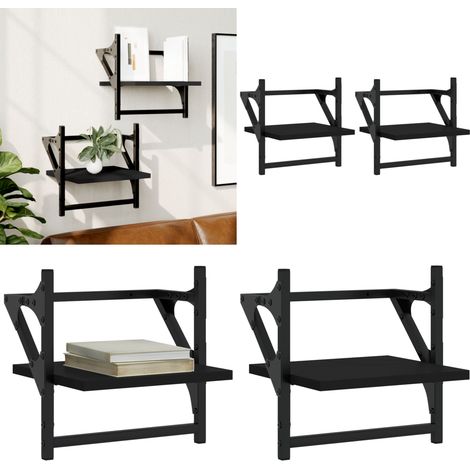 Wandregale mit Stangen 2 Stk. Schwarz 30x25x30 cm - Wandregal - Schwarzes Wandregal - Regal Schwarz - Holzwerkstoff Regal - Wandmontagesystem - Home & Living (1/5)