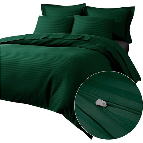 Bettwäsche-Set 160x200 Satin 100% Baumwolle dunkelgrüne klassische Streifen (1/5)