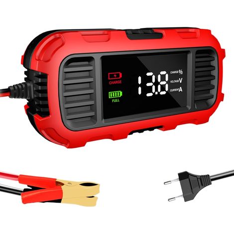 Car and Motorcycle Charger - 12V Maintenance Charger  2A Automatic Battery Maintenance, Digital Display, Safe, Compatible with Motorcycles, ATVs, Cars, Overcharge Protection (1/5)
