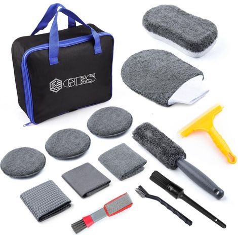 Kit de nettoyage automobile 12 pièces microfibre gant serviette brosses intérieur extérieur (1/5)