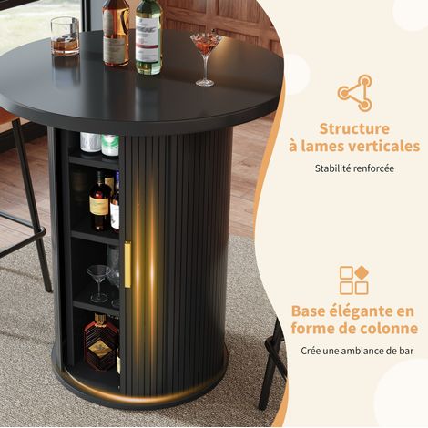 Mesa alta redonda 60x60x91.6 cm negra en MDF y metal con espacio de almacenamiento y diseño estable (1/5)