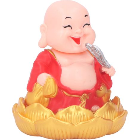 Bouddha rieur Maitreya hochet solaire automatique pour tableau de bord voiture, décoration maison bureau, rouge (1/5)